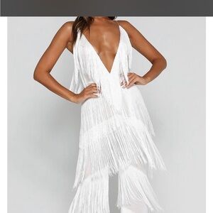 Meshki White Fringe Strapless Slip with Nude Lining (Petite)